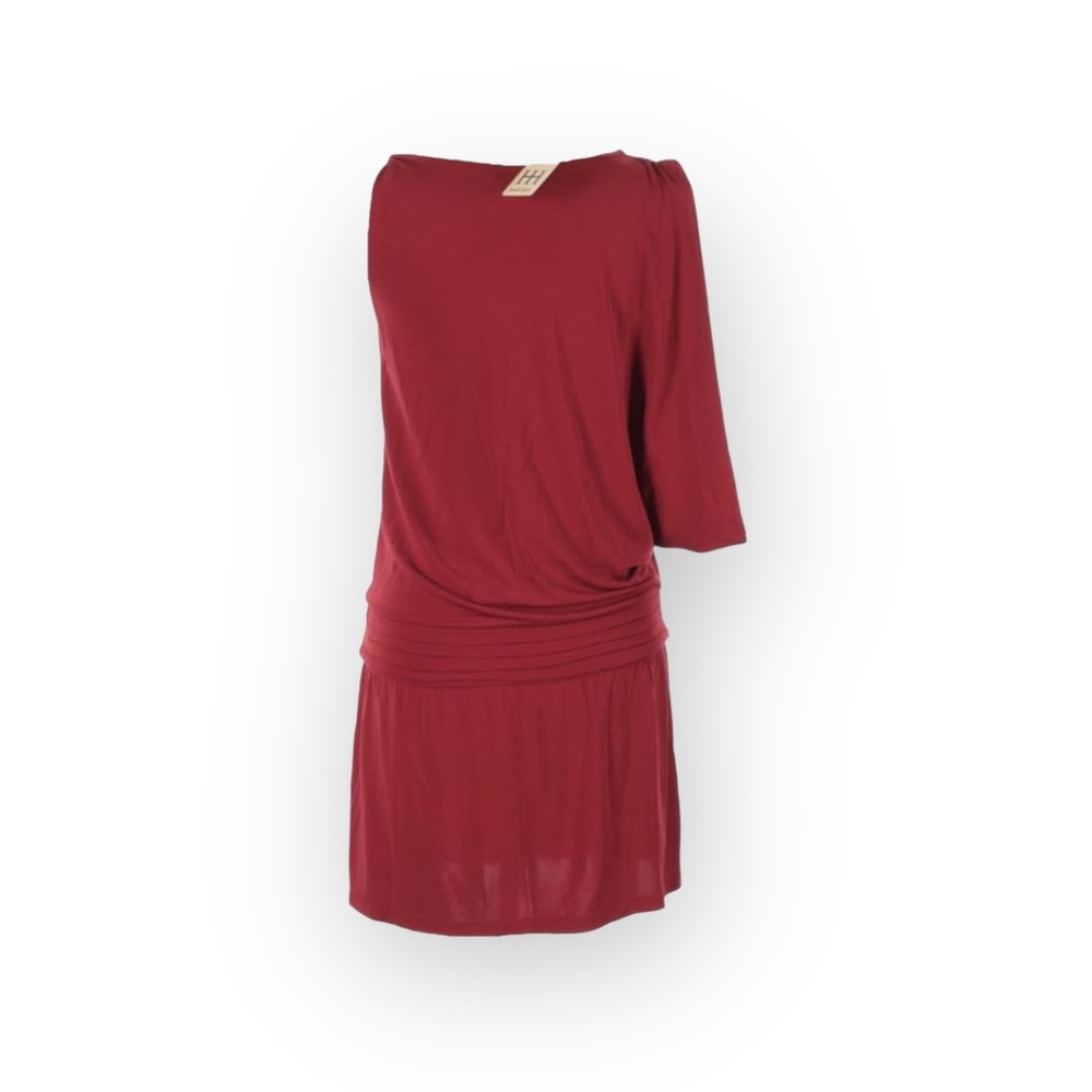 new Haute Hippie ᯾ Asymmetrical Shoulders Deep V Mini Dress ᯾ Scarlet Red ᯾ - Picture 12 of 16